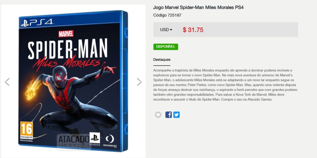 Jogo Marvel Spider Man Miles Morales PS5 no Paraguai - Atacado