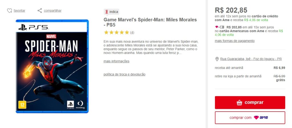 Game Marvel's Spider-man: Miles Morales - PS4 em Promoção na Americanas